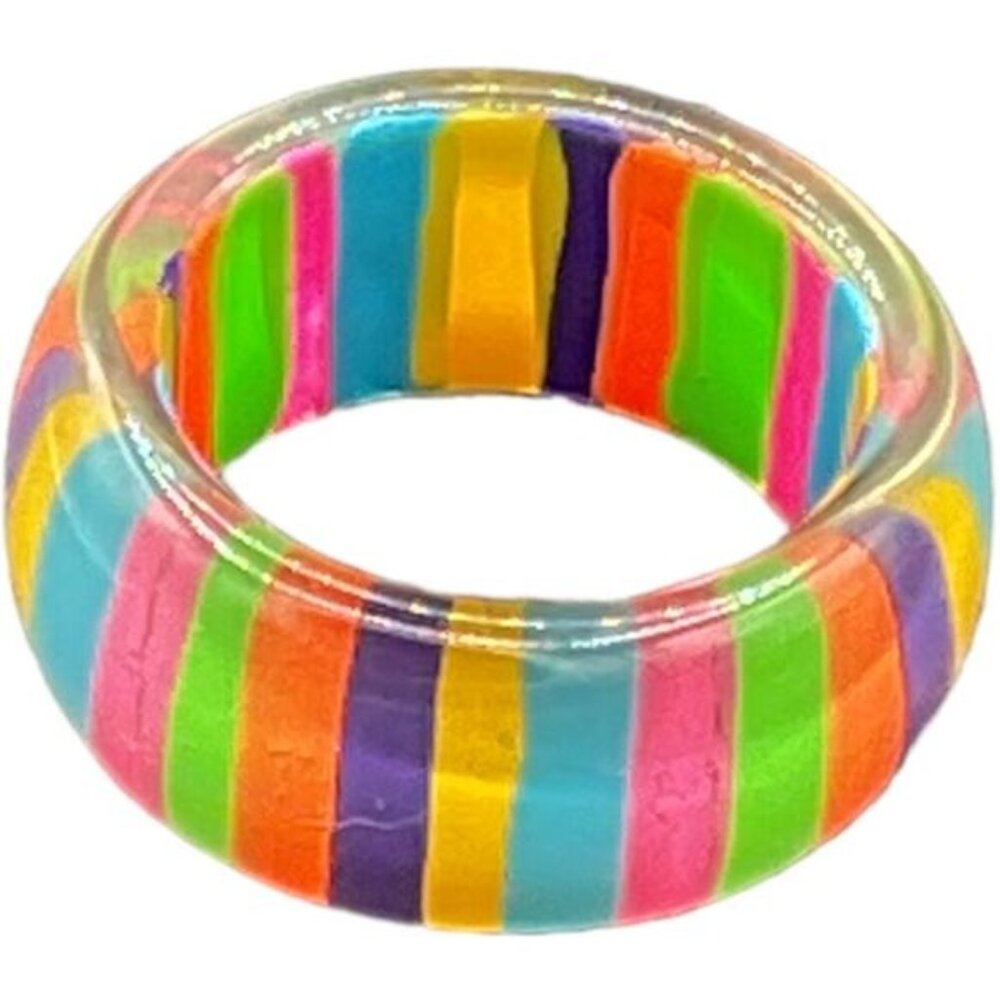 Rainbow Striped Resin Band Ring